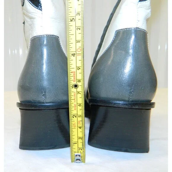 Vtg Goffredo Fantini Boots Sz 7 Black White Leather Ankle Boots Floral Appliqué - Picture 10 of 16